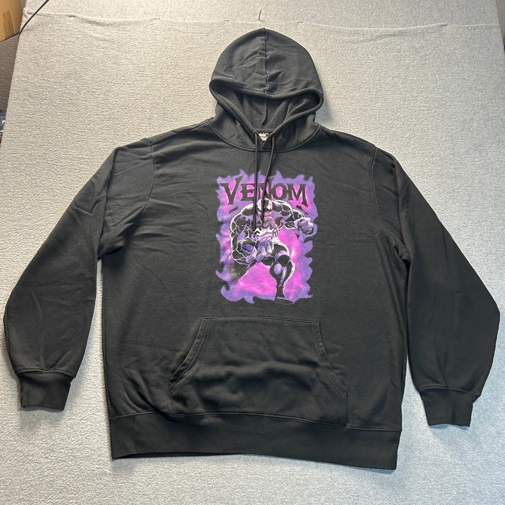 Marvel Venom Sweatshirt Mens XL Black Purple Graphic Pullover Hoodie Comic